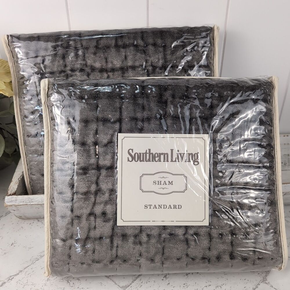 Southern Living Alston Velvet Standard Sham 20 x 26 Gray Set of Two NEW